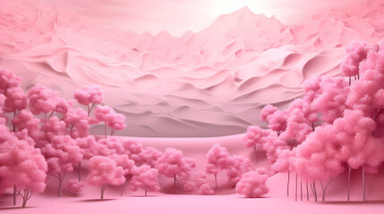3d render of abstract mountain landscape with pink and white color.