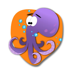Cartoon octopus. Cute octopus cartoon illustration on orange background