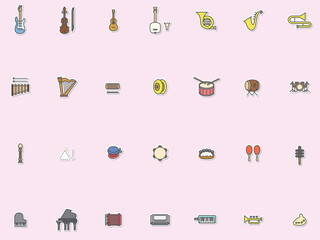 ステッカー風楽器イラストアイコンセット