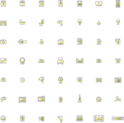 アウトラインの電化製品イラストアイコンセット　黄色