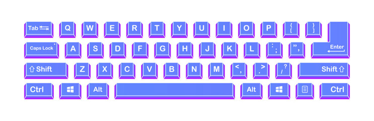 Keyboard. Flat, color, computer keyboard, keyboard keys, English layout. Vector illustration - obrazy, fototapety, plakaty