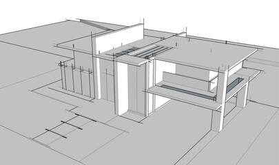 house building sketch architecture 3d illustration