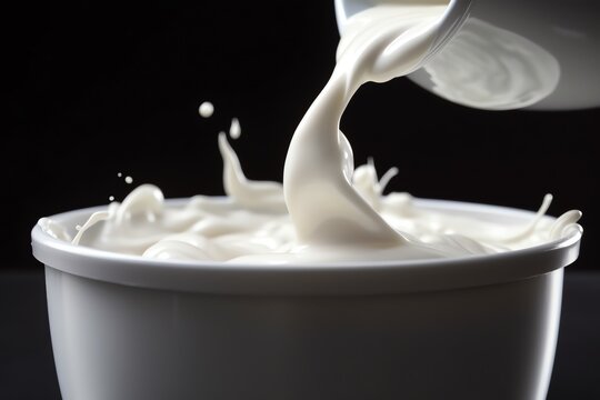 A White Liquid Pouring Into A Bowl