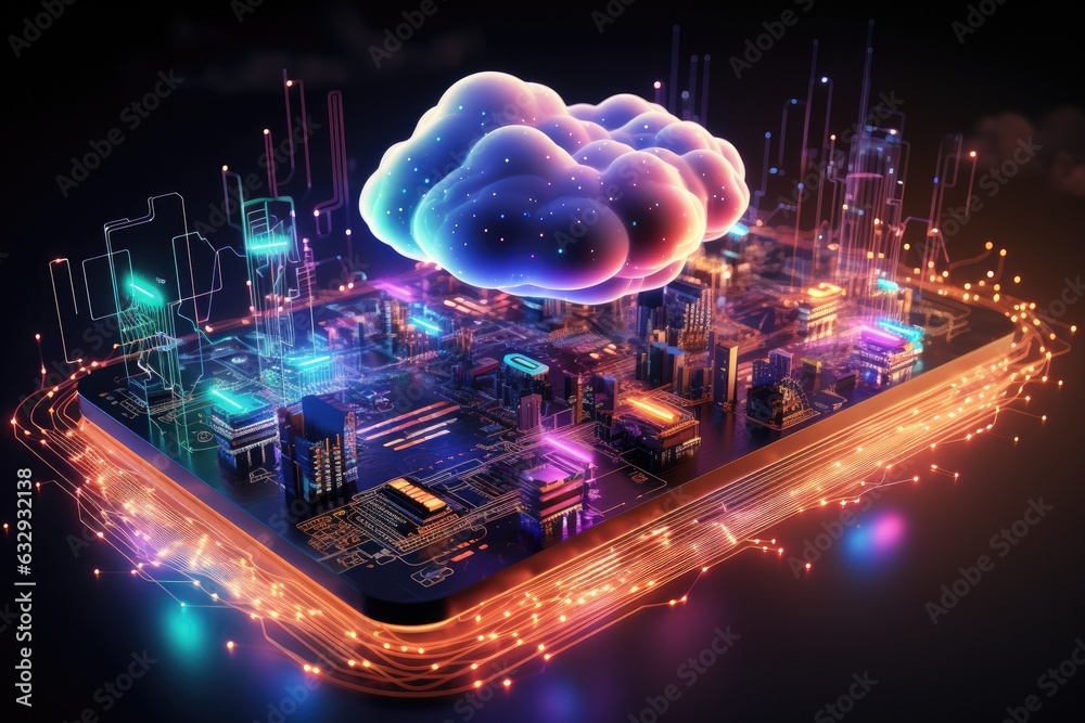Wall mural cloud computing transfer big data on internet. futuristic digital technology .generative ai