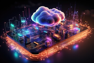 Cloud computing transfer big data on internet. futuristic digital technology .Generative AI - obrazy, fototapety, plakaty