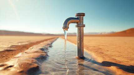 A water faucet in the middle of a desert - obrazy, fototapety, plakaty