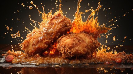 Close-Up of Crispy fried chicken with sweet and sour sauce on a wooden table