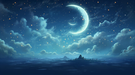 Obraz na płótnie Canvas Romantic Moon In Starry Night Over Cloud
