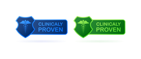 Clinically proven sign. Flat, color, scientifically proven, proven fact. Vector illustration