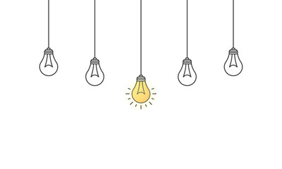 Light bulb icons. Lines, glowing light bulb in the middle. Vector illustration