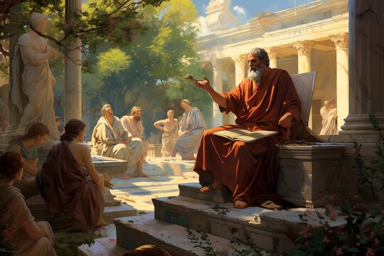 Aristotle's Wisdom: Vibrant Scene from the Lyceum's Teachings