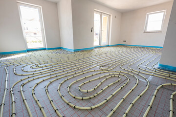 underfloor heating system in construction of new built residential home