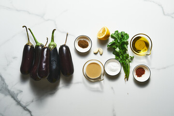 Baba ganoush. A smoky Middle Eastern dip made from roasted eggplants, blended with tahini, lemon...