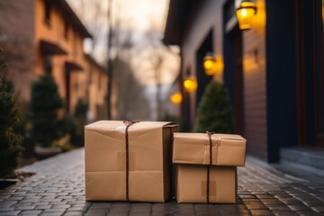 Box with goods. Delivery of online order online store. Background with selective focus and copy space