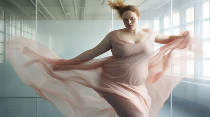 Confident Plus-Size Woman Dancing Freely Embracing her Beauty.