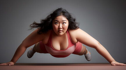 Woman in yoga exercise clothes doing push ups. Health, Wellness, and Body Positivity
