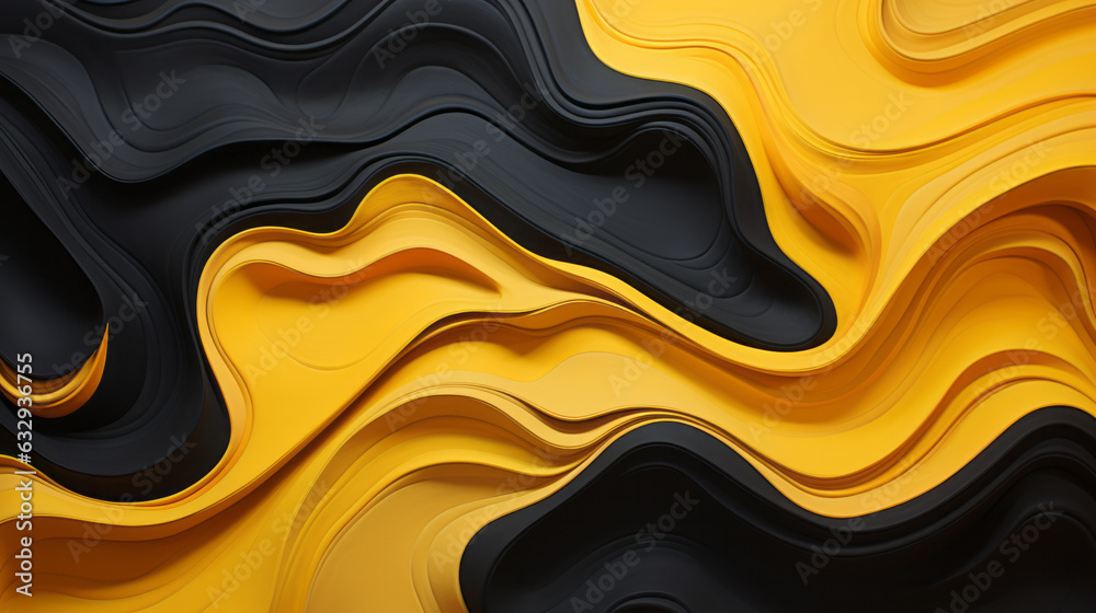 Poster a vibrant abstract pattern with yellow and black wavy lines