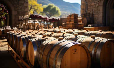 Foto auf Acrylglas Weinberg Landscape with wine barrels in the vineyards.