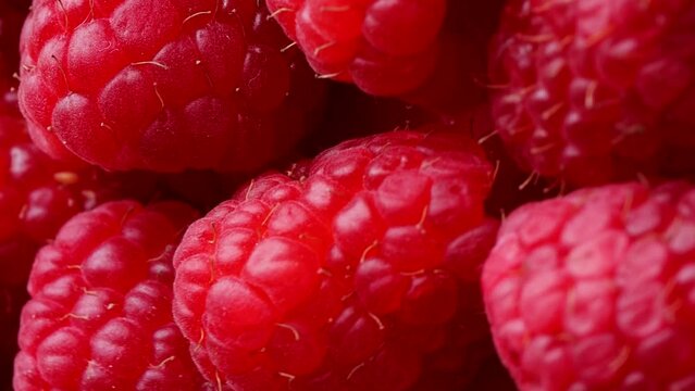 fresh raspberry, rotation in circle. baby red berry, Turning. vertical video. selective focus. fruit and berry season
