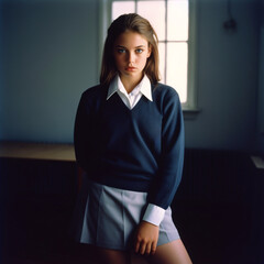 Beautiful Girl in schoolgirl uniform - obrazy, fototapety, plakaty