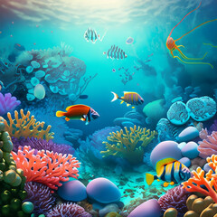 Fototapeta na wymiar Abstract background wallpaper Whimsical underwater world with coral reefs and colorful fish