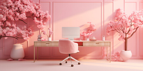 office in pink colors