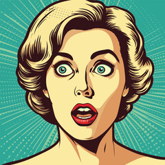 Face of an admiring or surprised woman. Retro pop art comic style.