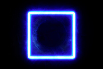 Neon glowing square blue abstract background