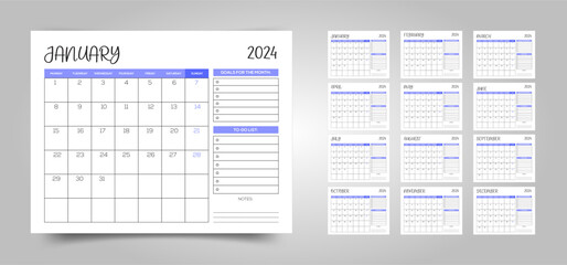 set calendar 2024 with modern design