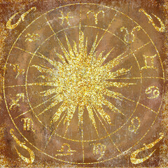 Horoscope signs and symbols esoteric grunge watercolor  background
