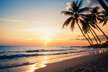 Beautiful evening sunset on the coast of the island.