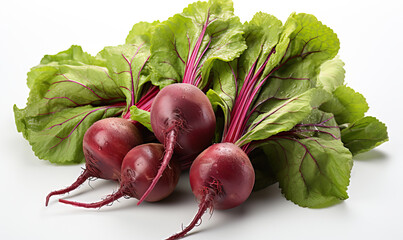 Fresh beetroot with leaves isolated on white background.
