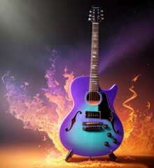A purple guitar in the flames, music guitar 2