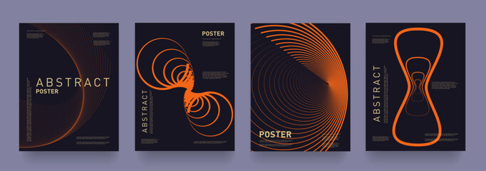 Black Orange Circle Swirl Line. Abstract Tech Futuristic Background in 80s-90s for Promo, Banner, Poster, Card, Cover. 3d Pattern Vector Illustration in Cyber Concept World Digital Technology.