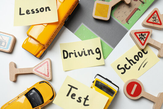 Driving school and driving lessons concept, education concept