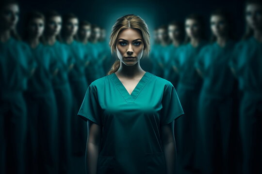 A Nurse Stands As The Background Of Many Other Nurses, AI Generated