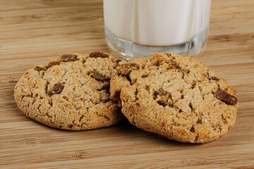 Delicious Chocolate Chip Cookies on a wooden background