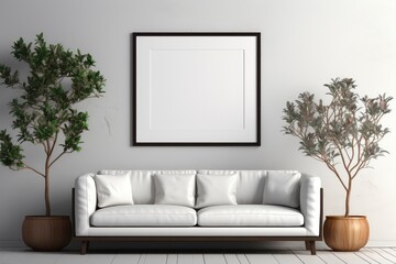 Bright and Airy Minimalist Living Room Featuring Clean-Lined Furniture, Lush Potted Plants, and Sun-Drenched Couch Basking in Light Through Floor-to-Ceiling Windows.