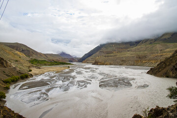 Amazing Green Desert Landscape of Kagbeni Village in KaliGandaki of Upper Mustang in Nepal