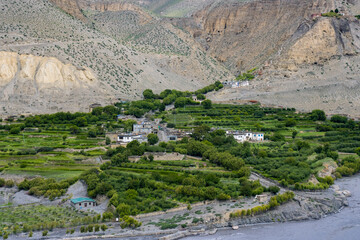 Beautiful Kagbeni Village on the banks of Kaligandaki River in Upper Mustang, Nepal