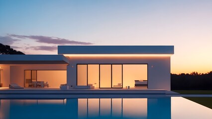 Modern villa with swimming pool, real estate property, modern resort 