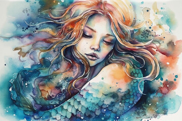 Enchanted Scales, Watercolor Mermaid, 