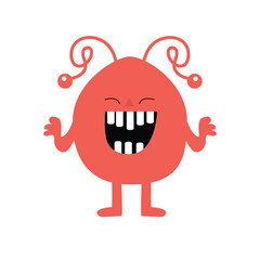 Cute monster. Happy Halloween. Funny head face with horns, teeth. Red silhouette smiling scary monsters. Cartoon kawaii funny screaming boo baby character. White background. Flat design.