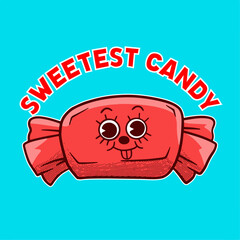 Funny cute happy Candy characters with type sweetest candy. Vector kawaii line cartoon style illustration. Cute Candy mascot character collection