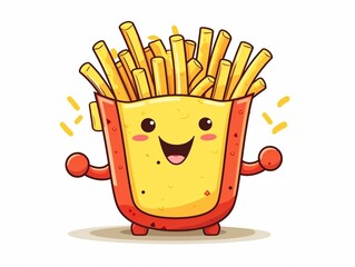 Funny French Fries cartoon character clipart, graffiti doodling style on the white background generative ai