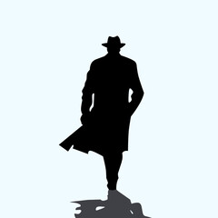 Vector illustration logo of a man in a hat walking in black and white