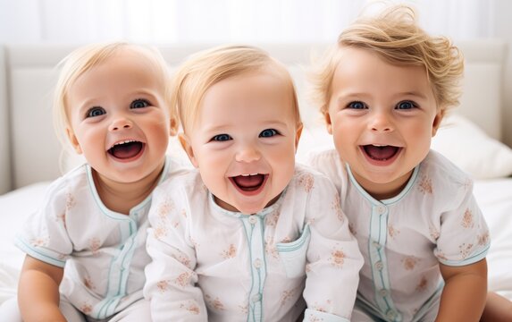 Portrait of three happy little children in clothes on white background. created by generative AI technology.