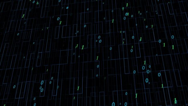 Abstract blue binary code background. Futuristic cyberspace. Concept of mining cryptocurrency and bitcoin btc. Web developer. Digital computer code. Programming. Coding. High quality 4k footage