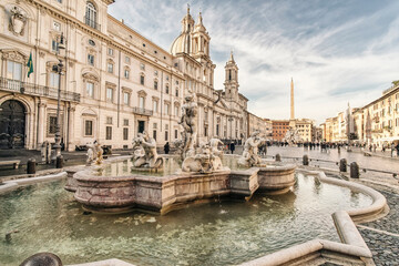 Fototapeta na wymiar Fiumi Fountain on Piazza Navona square, old city, Rome, Italy