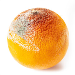 Close up of rotten orange isolated on white background